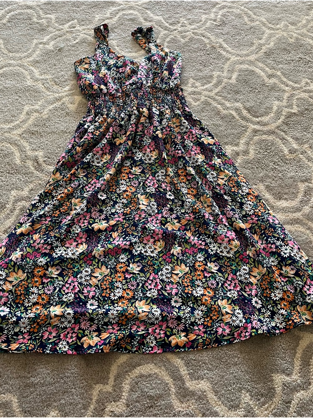 Michelle Mae Floral Sundress in Navy with Pink & Gold Flowers